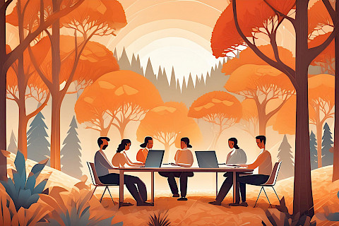 Symbolbild Coworking in der Natur, KI-generiert mit Adobe Firefly